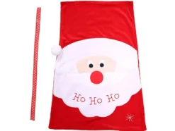 Julklappssäck röd/vit med tomtemotiv 60x50x37 cm med band