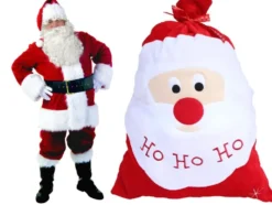 Julklappssäck röd/vit med tomtemotiv 60x50x37 cm med band