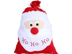 Julklappssäck röd/vit med tomtemotiv 60x50x37 cm med band