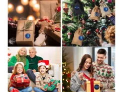Julklistermärken på rulle 500 st, 8 motiv, blå, Ø4 cm