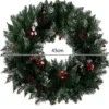 Julkrans 45 cm PVC med konstsnö, kottar och röda bollar inne/ute