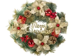 Julkrans med dekorationer Merry Christmas konstgjord 40 cm