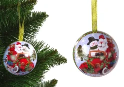 Julkula i metall 7 cm öppningsbar presentkula tomte i röd julbil