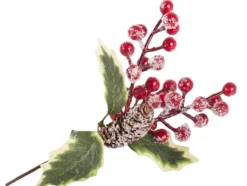 Julkvist dekoration 22 cm med rönnbär kottar och mahonia