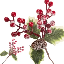 Julkvist dekoration 22 cm med rönnbär kottar och mahonia