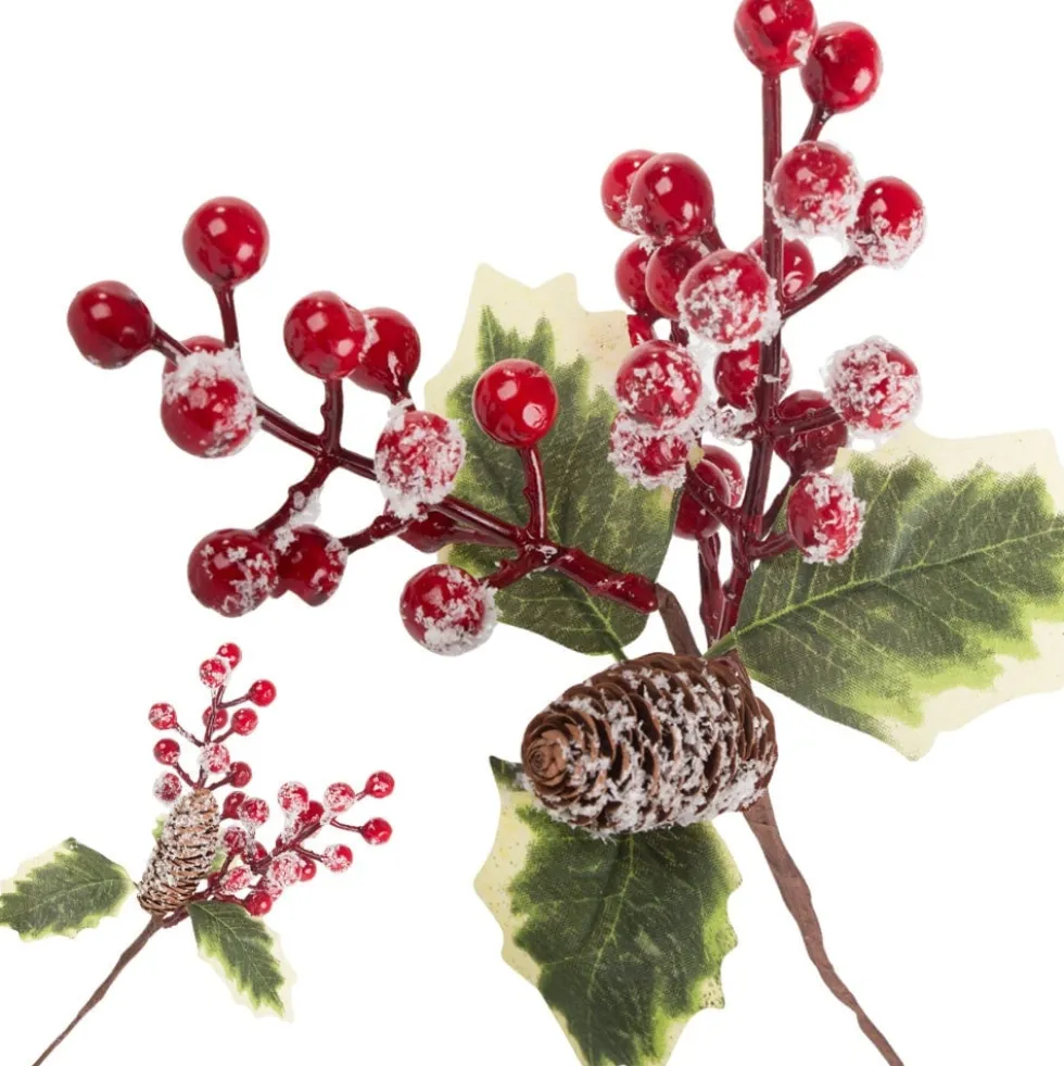 Julkvist dekoration 22 cm med rönnbär kottar och mahonia