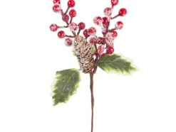 Julkvist dekoration 22 cm med rönnbär kottar och mahonia