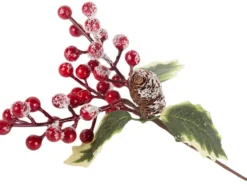 Julkvist dekoration 22 cm med rönnbär kottar och mahonia