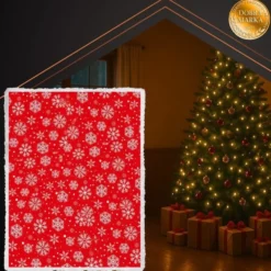 Julpläd 130x170 cm dubbelsidig snöflinga lammpäls vit/röd