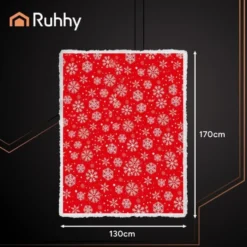 Julpläd 130x170 cm dubbelsidig snöflinga lammpäls vit/röd