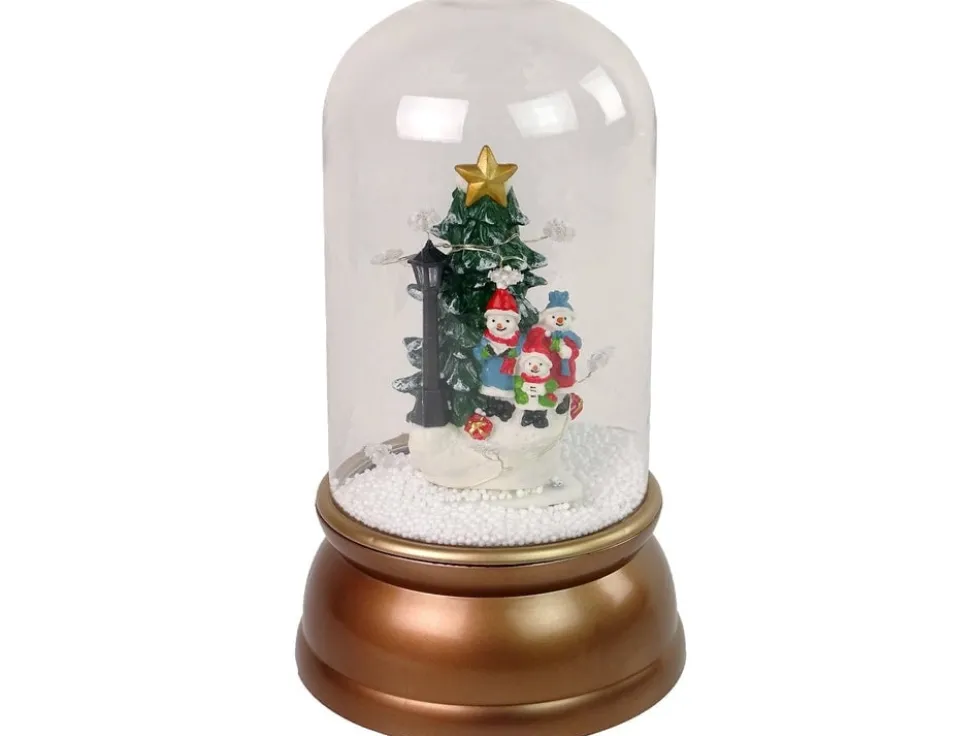 Julprydnad snöglob med snögubbar ljud/ljus snöeffekt 32 cm