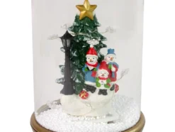 Julprydnad snöglob med snögubbar ljud/ljus snöeffekt 32 cm