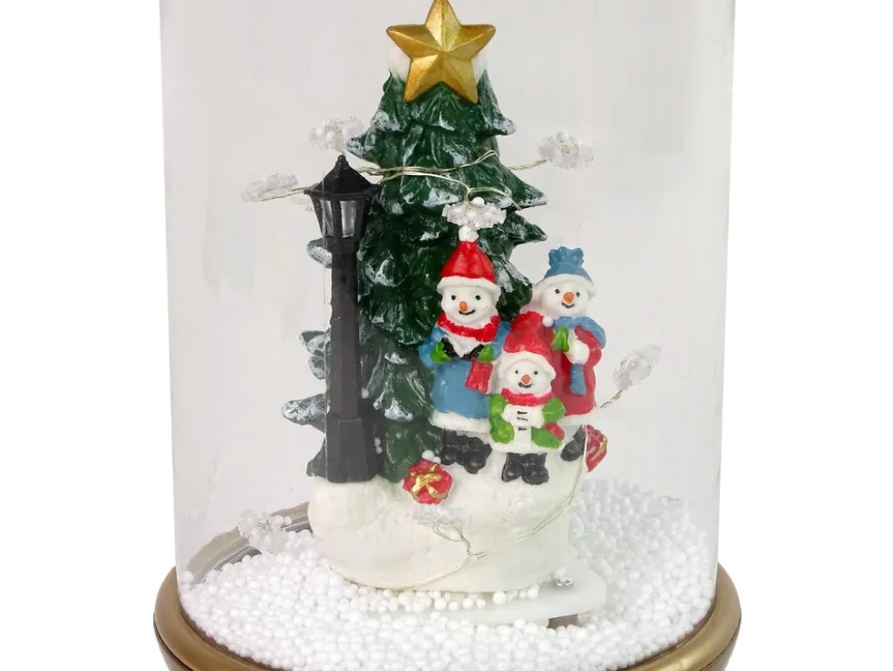 Julprydnad snöglob med snögubbar ljud/ljus snöeffekt 32 cm