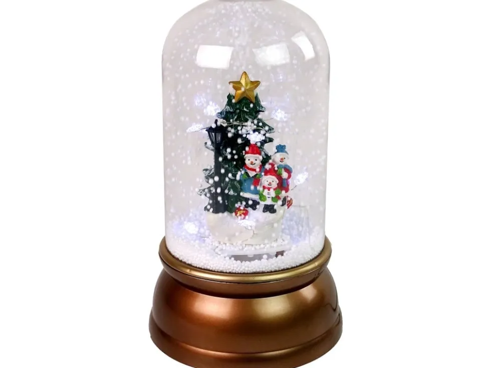 Julprydnad snöglob med snögubbar ljud/ljus snöeffekt 32 cm