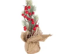 Julranka bordsdekoration med bär/kottar jute Merry Christmas 27 cm