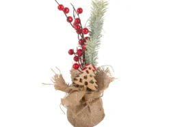 Julranka bordsdekoration med bär/kottar jute Merry Christmas 27 cm