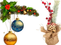 Julranka bordsdekoration med bär/kottar jute Merry Christmas 27 cm
