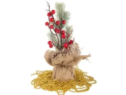 Julranka bordsdekoration med bär/kottar jute Merry Christmas 27 cm