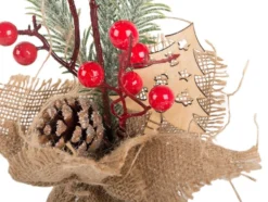 Julranka bordsdekoration med bär/kottar jute Merry Christmas 27 cm