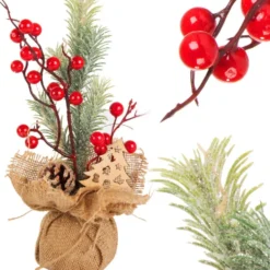 Julranka bordsdekoration med bär/kottar jute Merry Christmas 27 cm