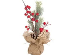 Julranka bordsdekoration med bär/kottar jute Merry Christmas 27 cm