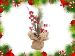 Julranka bordsdekoration med bär/kottar jute Merry Christmas 27 cm