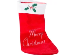 Julsocka röd tyg med upphängningsband 62x37x29 cm
