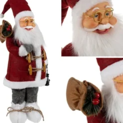 Jultomtefigur 45 cm med lykta och säck, formbar hatt, grå/röd