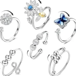Justerbara fidgetringar i silver 6-pack