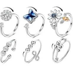 Justerbara fidgetringar i silver 6-pack
