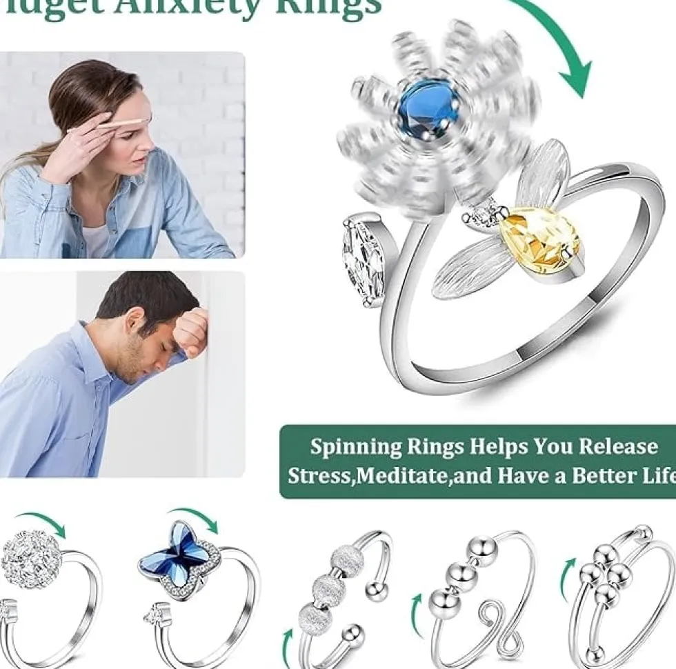 Justerbara fidgetringar i silver 6-pack