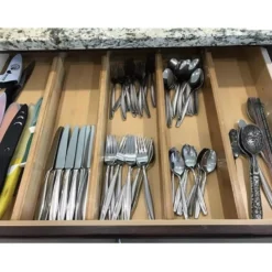 Justerbar lådorganisatör i bambu 4-pack teleskopiska avdelare 42-56 cm
