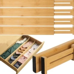 Justerbar lådorganisatör i bambu 4-pack teleskopiska avdelare 42-56 cm