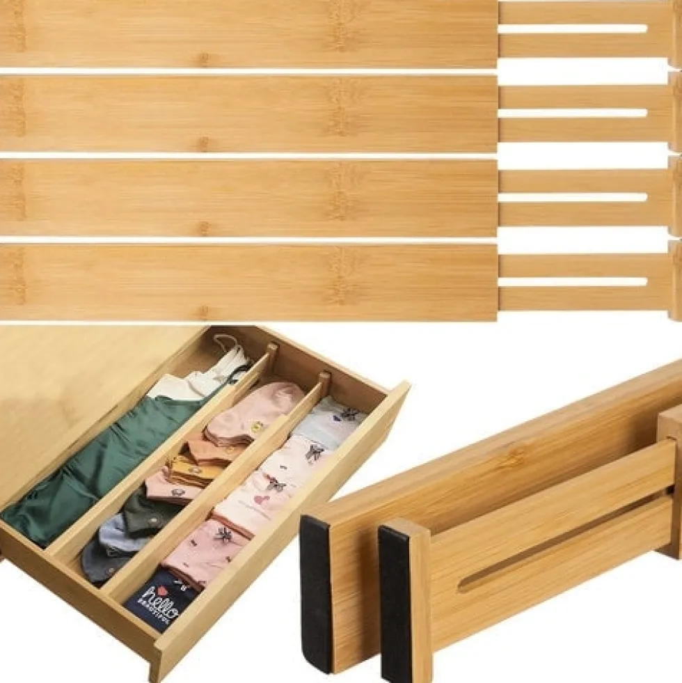 Justerbar lådorganisatör i bambu 4-pack teleskopiska avdelare 42-56 cm
