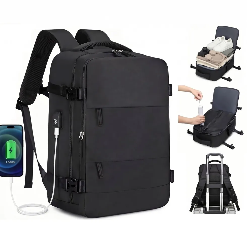 Kabinväska Ryggsäck för Ryanair, Norwegian & Wizzair- Handbagage – 30L Vakuum Kompression USB - cabin bag - pump ingår