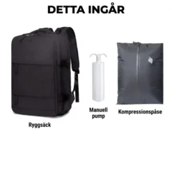 Kabinväska Ryggsäck för Ryanair, Norwegian & Wizzair- Handbagage – 30L Vakuum Kompression USB - cabin bag - pump ingår