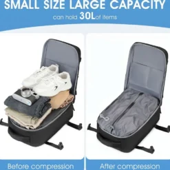 Kabinväska Ryggsäck för Ryanair, Norwegian & Wizzair- Handbagage – 30L Vakuum Kompression USB - cabin bag - pump ingår
