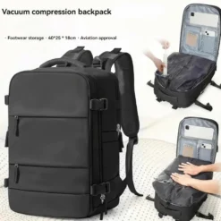 Kabinväska Ryggsäck för Ryanair, Norwegian & Wizzair- Handbagage – 30L Vakuum Kompression USB - cabin bag - pump ingår