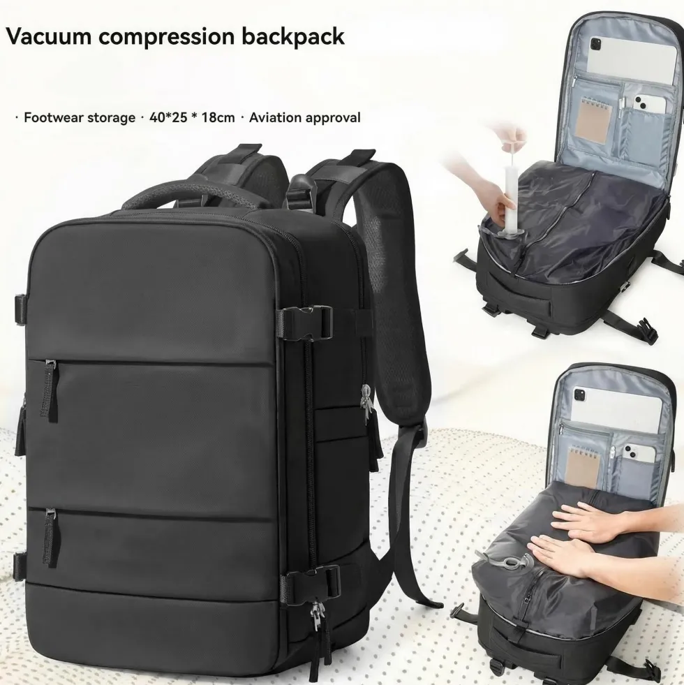 Kabinväska Ryggsäck för Ryanair, Norwegian & Wizzair- Handbagage – 30L Vakuum Kompression USB - cabin bag - pump ingår