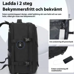 Kabinväska Ryggsäck för Ryanair, Norwegian & Wizzair- Handbagage – 30L Vakuum Kompression USB - cabin bag - pump ingår