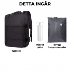 Kabinväska Ryggsäck för Ryanair, Norwegian & Wizzair- Handbagage – 30L Vakuum Kompression USB - cabin bag - pump ingår