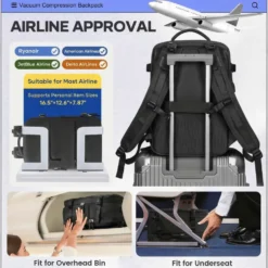 Kabinväska Ryggsäck för Ryanair, Norwegian & Wizzair- Handbagage – 30L Vakuum Kompression USB - cabin bag - pump ingår