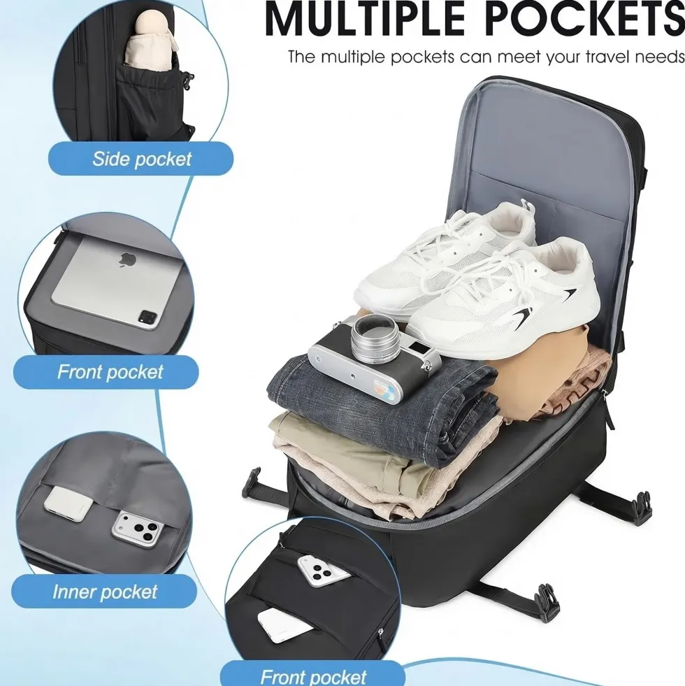 Kabinväska Ryggsäck för Ryanair, Norwegian & Wizzair- Handbagage – 30L Vakuum Kompression USB - cabin bag - pump ingår