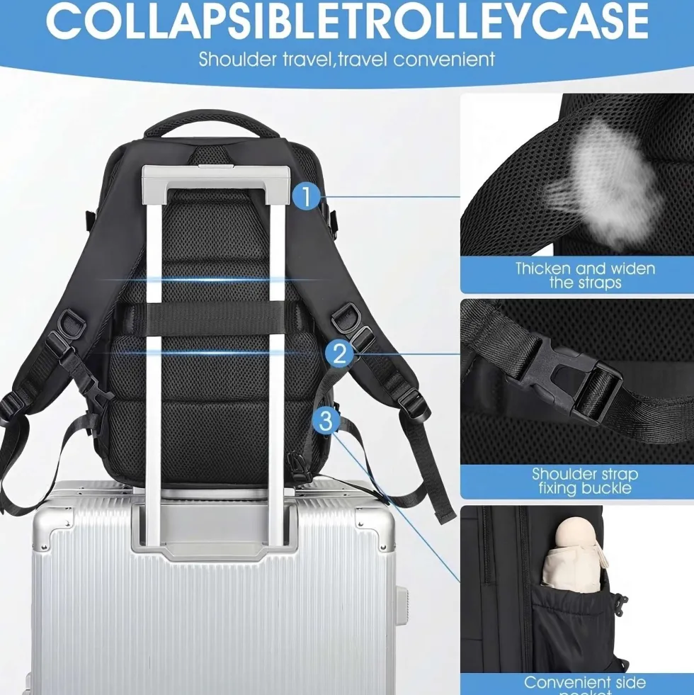 Kabinväska Ryggsäck för Ryanair, Norwegian & Wizzair- Handbagage – 30L Vakuum Kompression USB - cabin bag - pump ingår