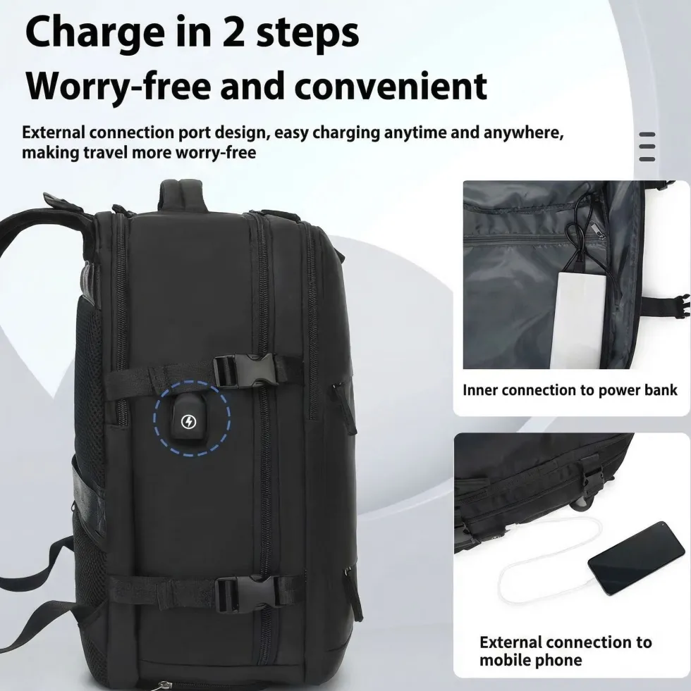 Kabinväska Ryggsäck för Ryanair, Norwegian & Wizzair- Handbagage – 30L Vakuum Kompression USB - cabin bag - pump ingår
