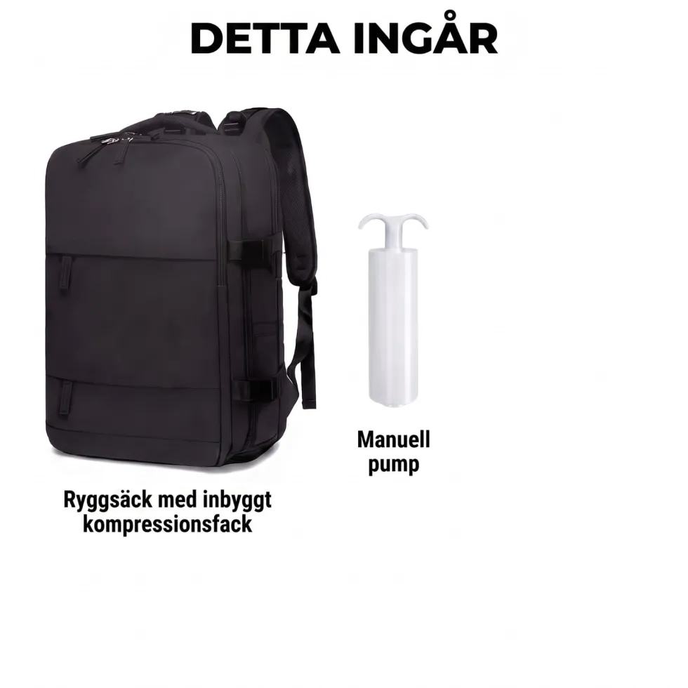 Kabinväska Ryggsäck för Ryanair, Norwegian & Wizzair- Handbagage – 30L Vakuum Kompression USB - cabin bag - pump ingår