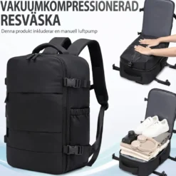 Kabinväska Ryggsäck för Ryanair, Norwegian & Wizzair- Handbagage – 30L Vakuum Kompression USB - cabin bag - pump ingår