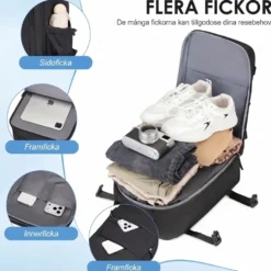 Kabinväska Ryggsäck för Ryanair, Norwegian & Wizzair- Handbagage – 30L Vakuum Kompression USB - cabin bag - pump ingår