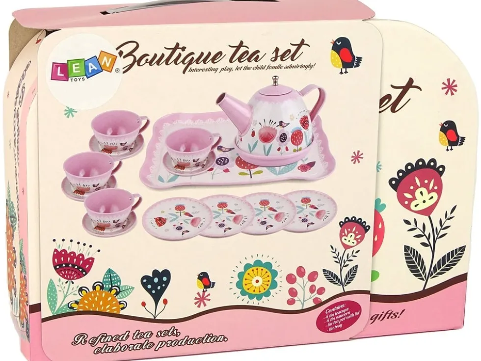 Kaff- och teservis leksak i trunk 18 delar rosa, 3+ år