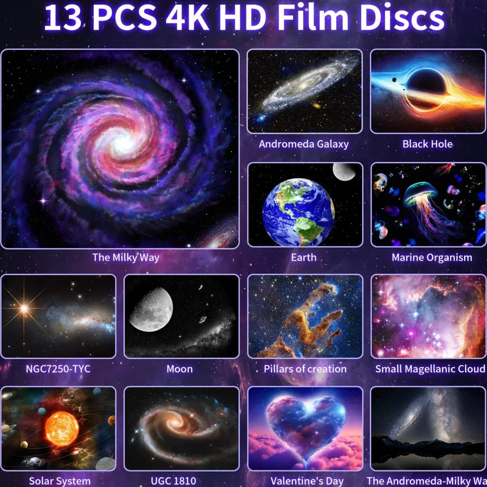 4K HD Galaxy Projektor 13-i-1 – Stjärnprojektor med Meteoreffekt, 360° Rotation & 13 Filmrullar